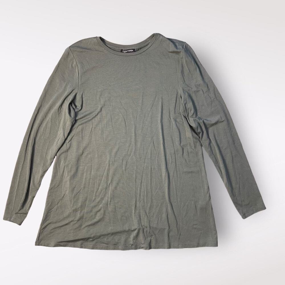 Eileen Fisher Jersey Crew Neck Green Long Sleeve Top Size XS